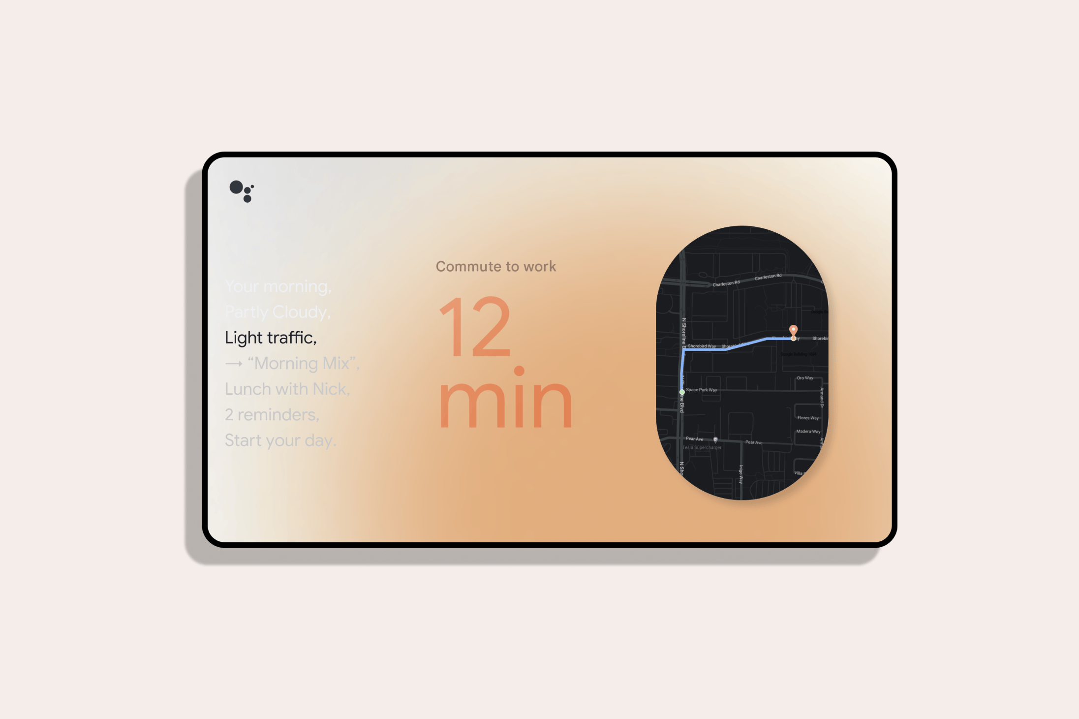 Tablet docked — converted to a smart display, far-field surface