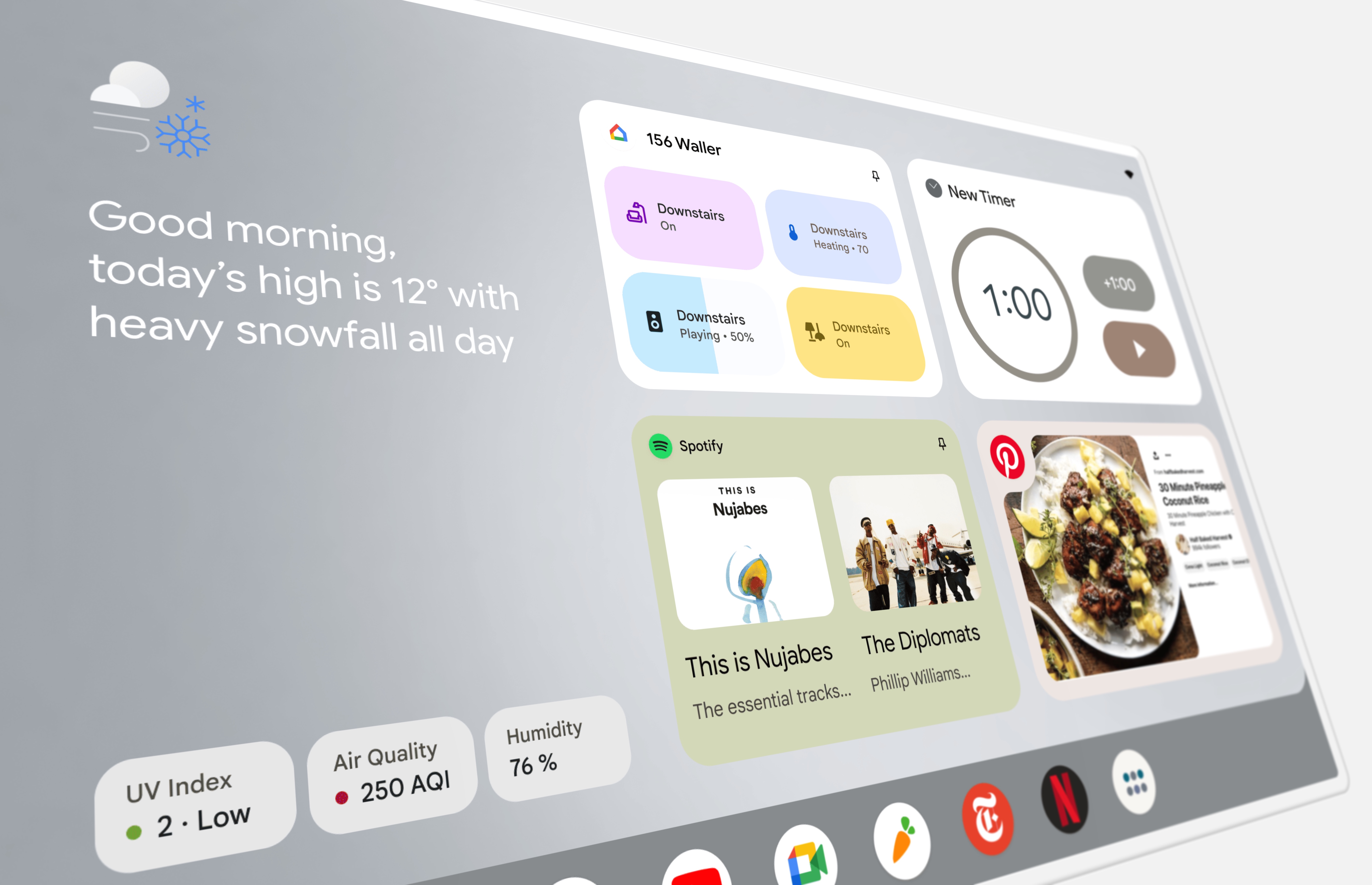 Tablet undocked — handheld touch surface, full Android density